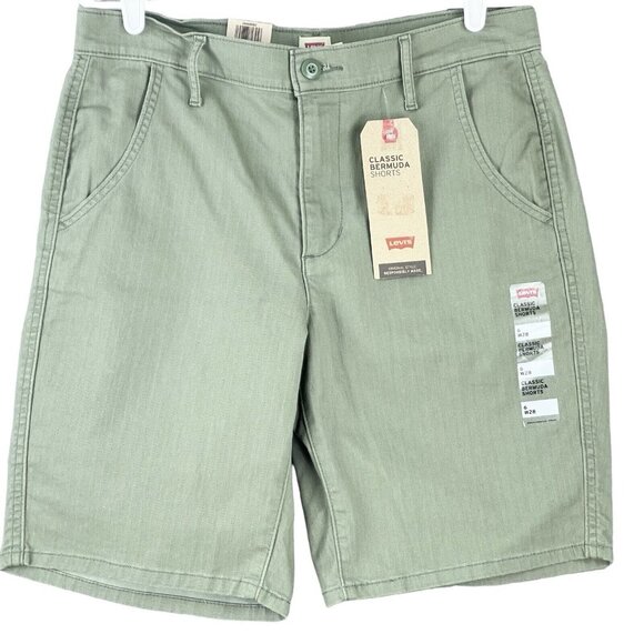 NWT Levi's Women's Green Bermuda Shorts Size 6 Classic Mid Rise Slim Stretch - Picture 1 of 12